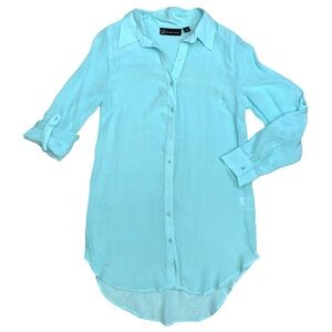 New York & Company Gauzy Roll Tab Sleeve Tunic Seafoam Lightweight Airy Sheer